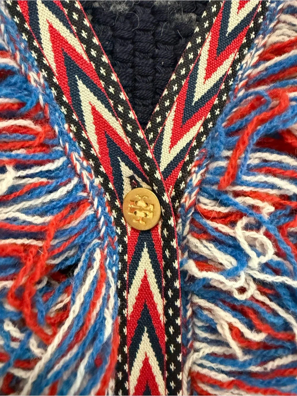Tory Burch Tweed Trim Long Cardigan in Tory Navy Size XS